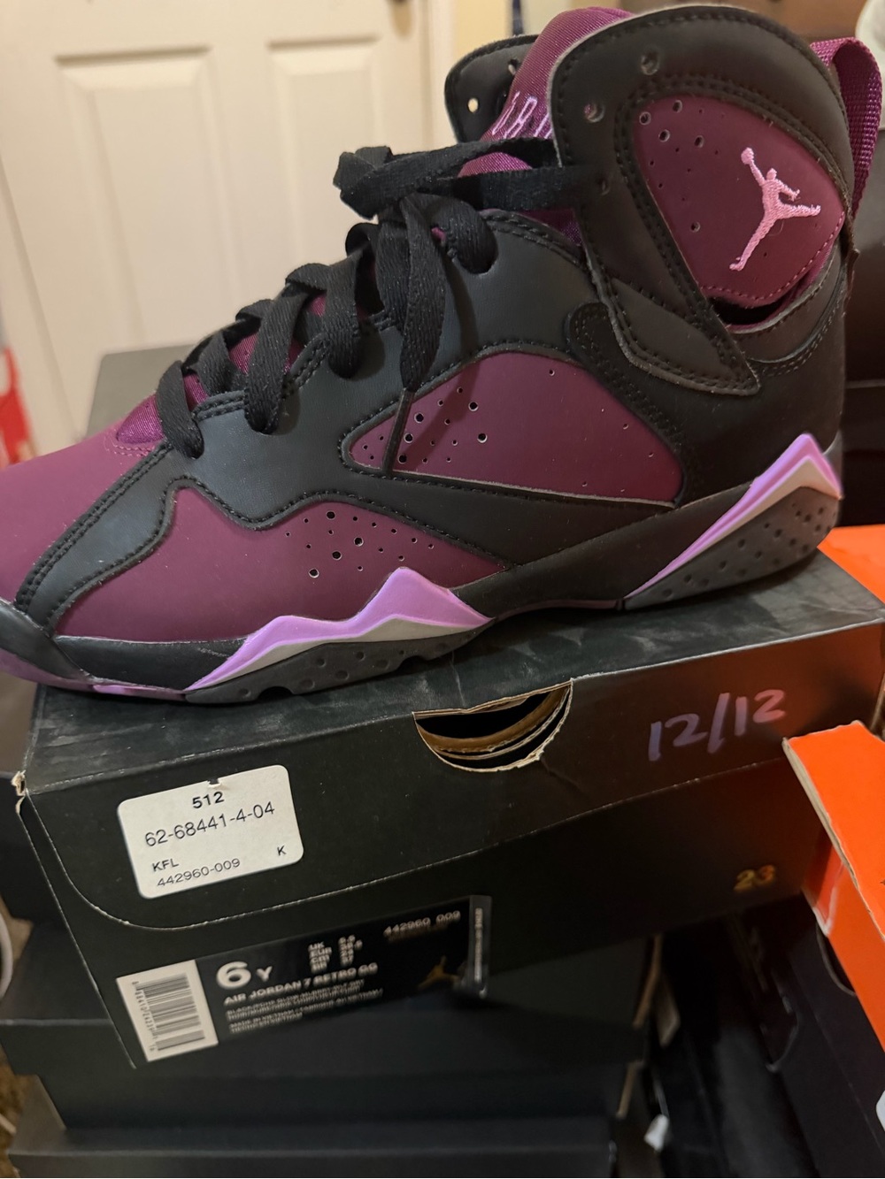 Jordan Kids' Retro 7 Sneakers - Burgundy and Pink Accents